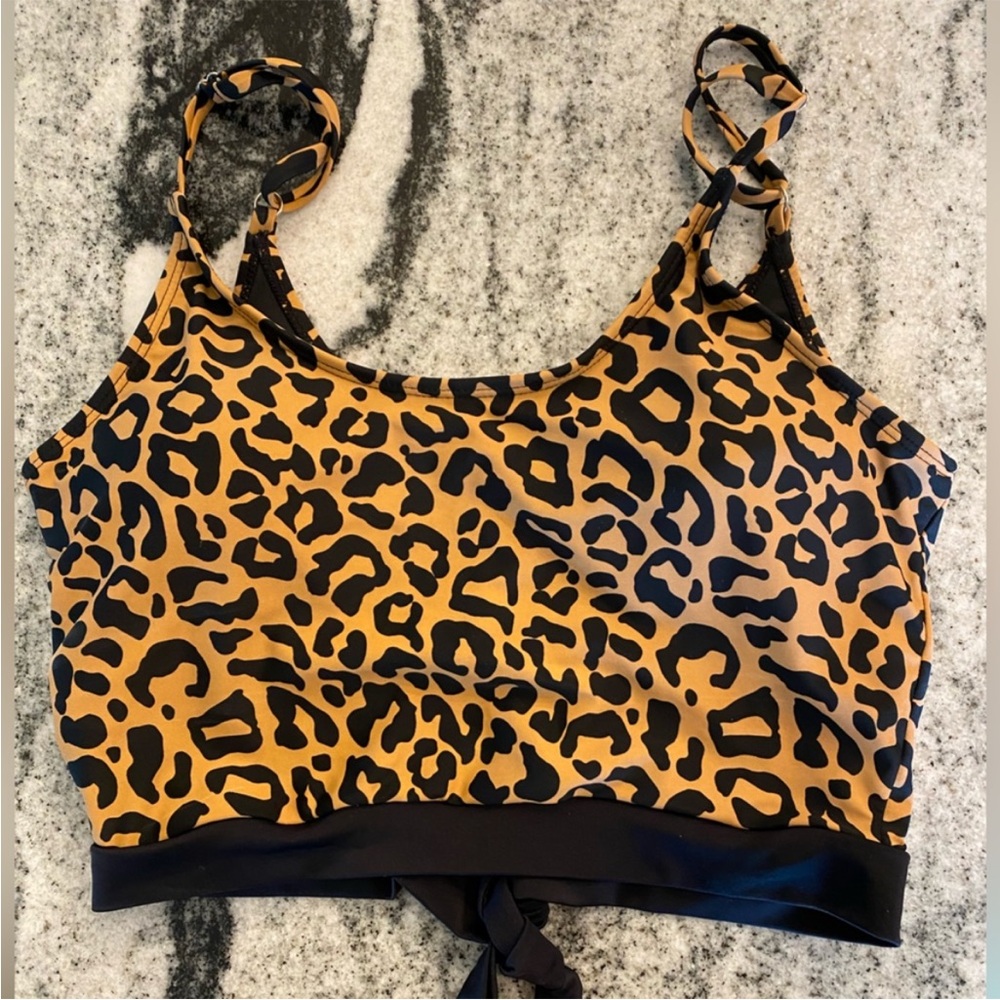 Coral Reef Leopard Print Swim Top Small